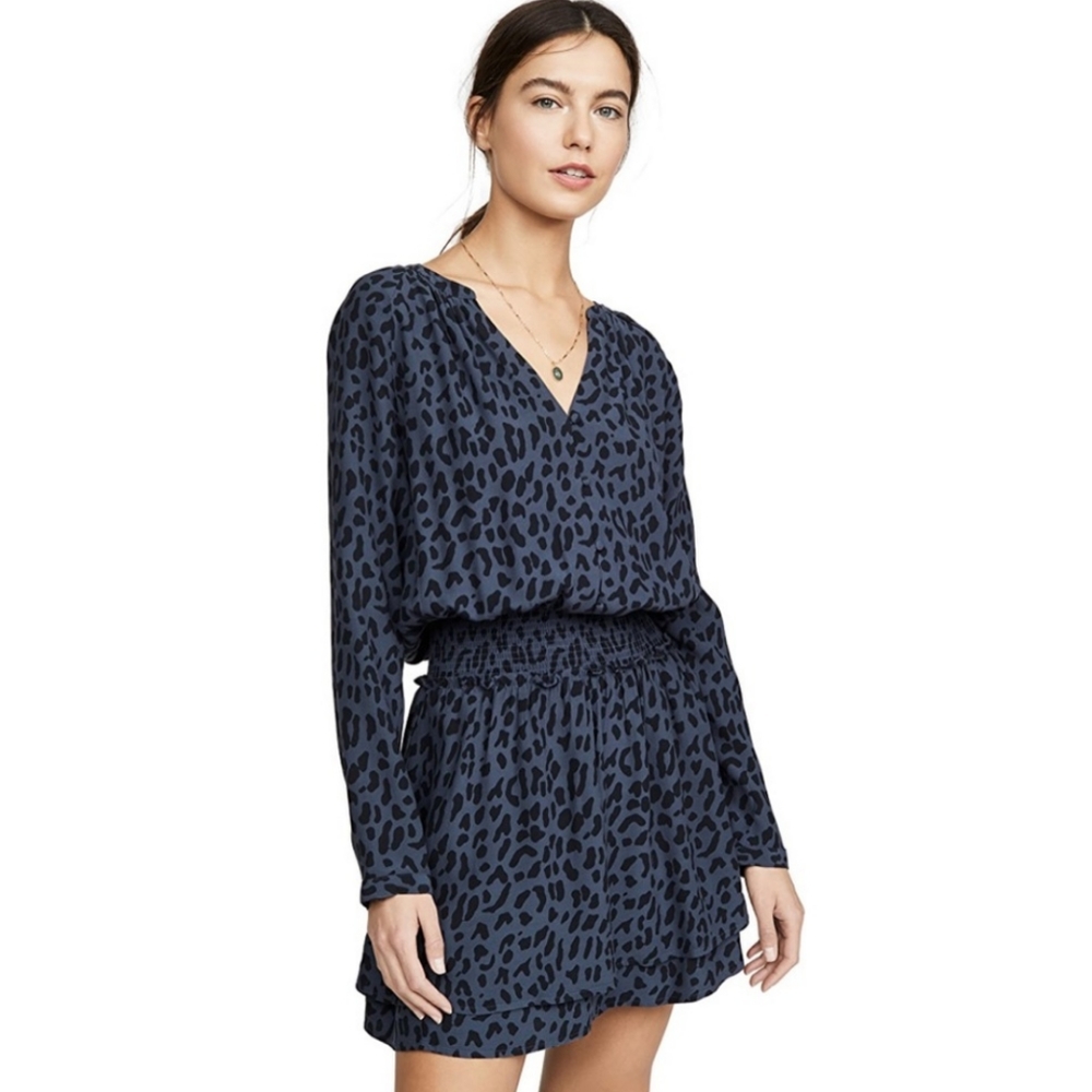 Rails Blue Leopard Print Smocked Dress - image 1